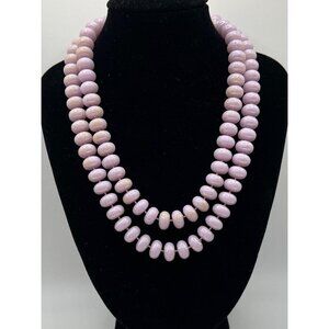 Vintage Artisan Beaded Long Rope Necklace Iridescent Pink Purple Beads